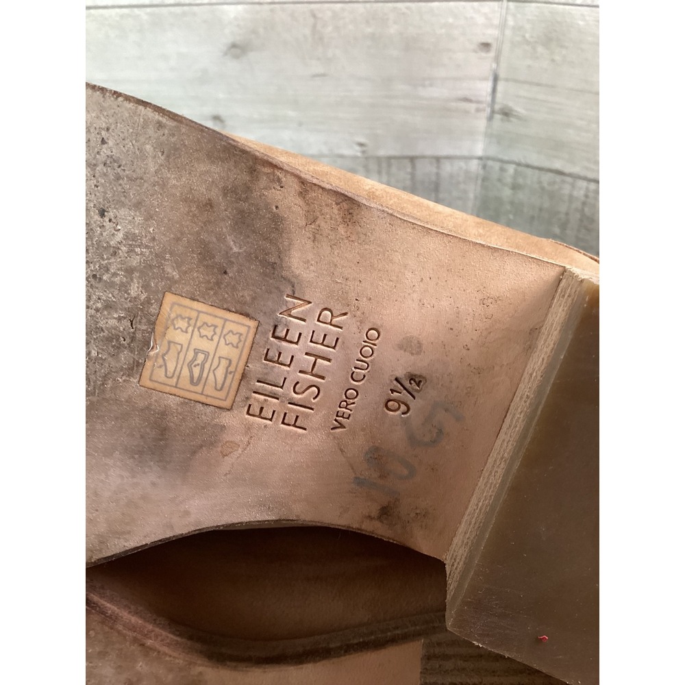 Eileen Fisher Tan Leather Ankle Boots Elastic Gore Slip On Block‎ Heel 9.5 - Picture 8 of 8